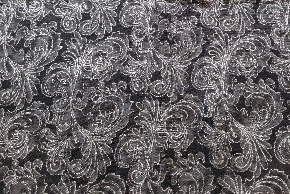 BTY Antonella 7268 Hoffman Fabric Black w/Metallic Silver Ornate Design Cotton