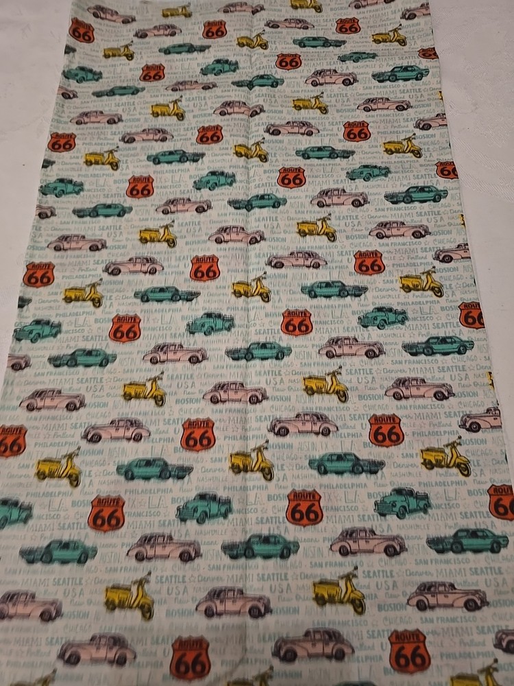 Cotton Fabric 1 Yard X 44″ Multicolor Cars Trucks Route 66 Sew Crafts Quilting
