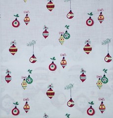 VTG `50`s Christmas Ornament Red Border Print on White 36″x17″