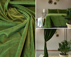Moss Green Cotton Velvet Upholstery Fabric for Sofa |44” Wide | Soft & Durable
