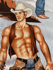Alexander Henry Wranglers Shirtless Cowboy Fabric Sexy Country Truck Yd Blue