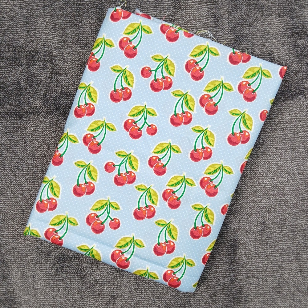 Waverly Inspirations Cherries Fabric Powder Blue Dots 2 Yards 44″ Cotton Retro