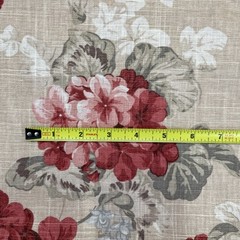 Braemore Floral Home Decor Fabric ~ Red Pink Roses & Geraniums on Taupe ~ BTY