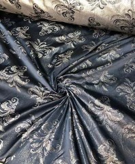 Black Woven Jacquard fabric 60” beautiful navy silver both sides useable brocade