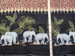 1 yd x 54″ Rayon Fabric Single Border Elephants with Brown Animal Print & Leaves