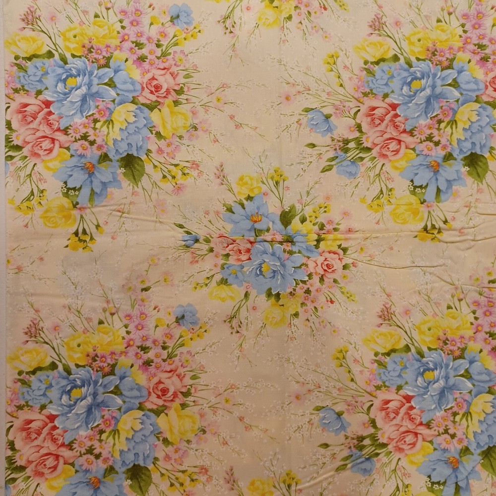 2 Yards 31″ Country Floral Blue/Yellow 100% Cotton Quilting Fabric Single Piece