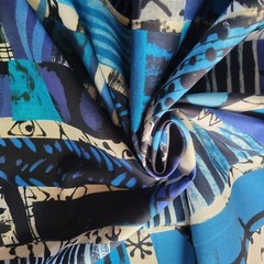 Blue, Black, Cream, Graffiti Strips Cotton Shirting/Quilting – So Cute! OEKO-TEX