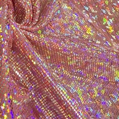 Vibrant Coral Hologram Broken Glass Stretch Spandex by the Yard for Swimwear