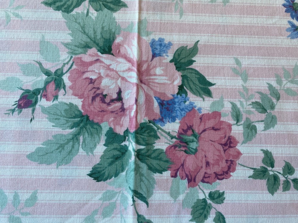 ARTHUR SANDERSON FABRIC~1989~English Garden UK~PINK WHITE STRIPE~Large Floral~