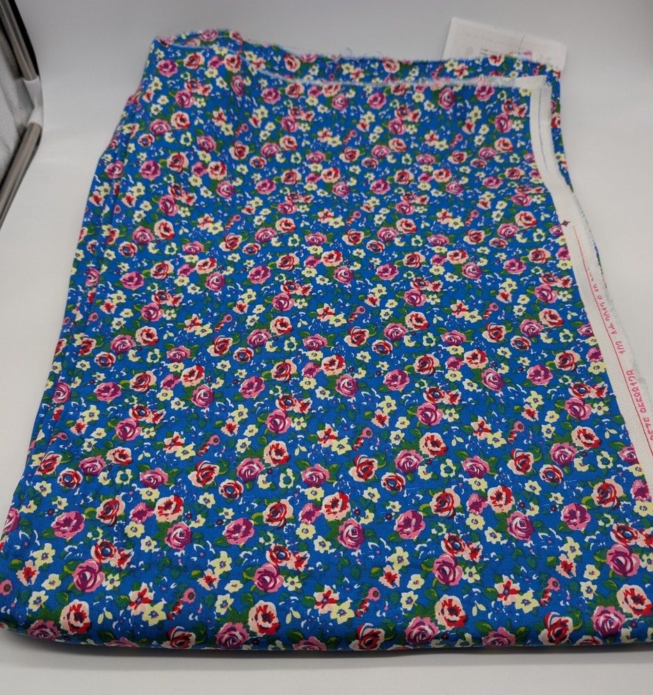 Minerva Hendon46 Royal Blue Floral Cotton Stretch Fabric 2.1 Yards