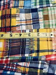 VTG ‘70’s Colorful Faux Madras Plaid Patchwork 3 ” Squares Cheater Quilt BTFQ