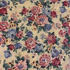 Vintage Floral Fabric By Peter Pan Pink Mauve Blue Yellow Flowers On Cream 2 Yds