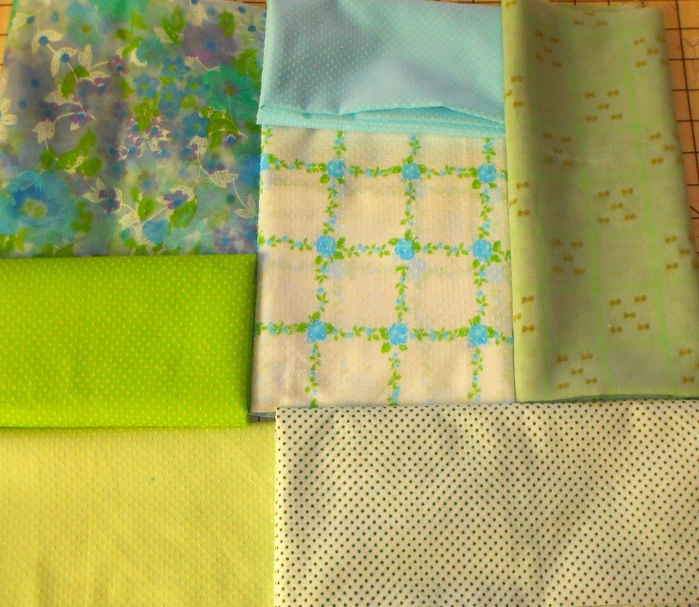 About 3 Yards Vintage Flocked Fabric 7 Different Fabrics Some Sheer Blues/Greens