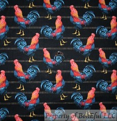 BonEful Fabric FQ Cotton Quilt Black Red Rooster Blue Feather Chicken Coop House