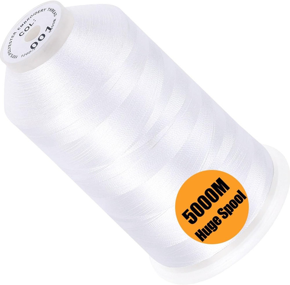 New brothread – Single Huge Spool 5000M Each Polyester Embroidery White-001