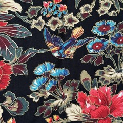 Marcus Brothers Floral Bird Cotton Fabric 2 Yds 44×75 Black Quilt Craft VTG