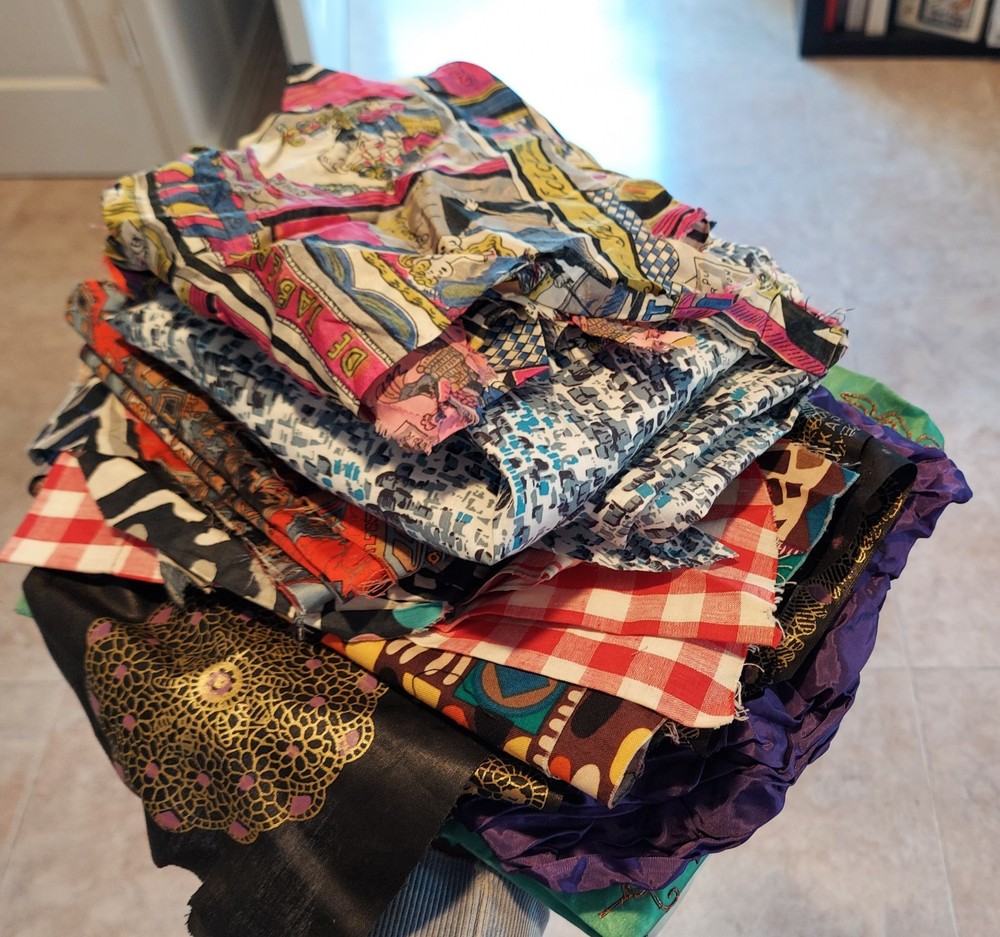 Vintage Fabric remnant lot for crafting,quilting& repurposing.Mostly all cotton.