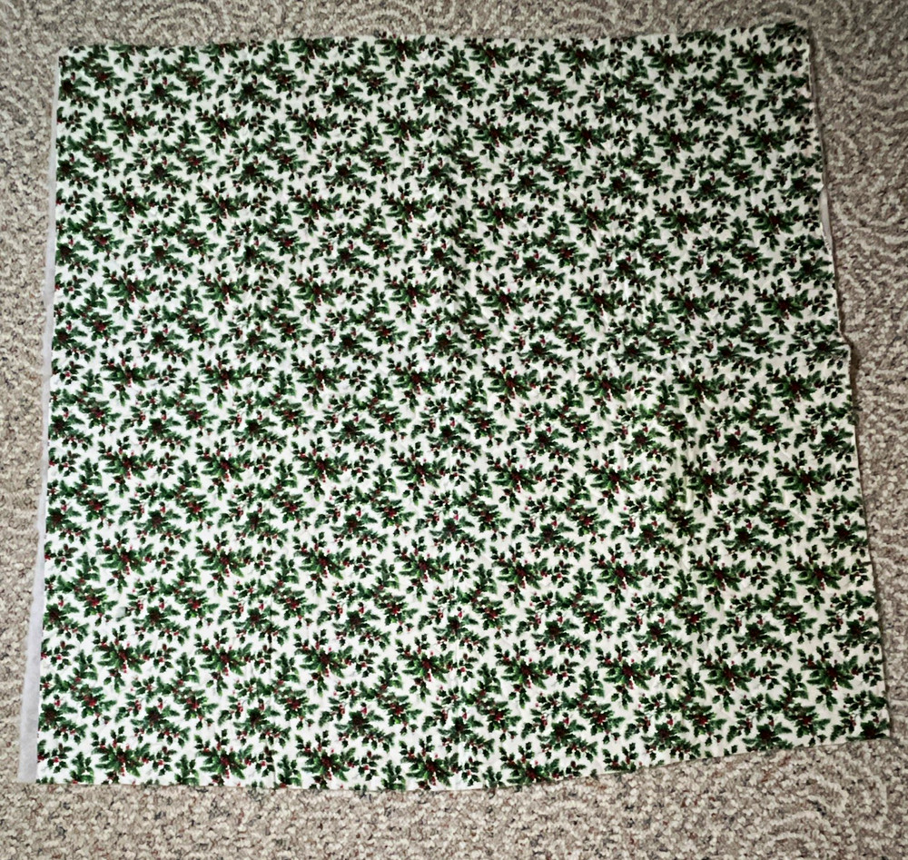 Holiday/Christmas Holly Print Quilted Cotton Fabric Cut Piece White Green Red
