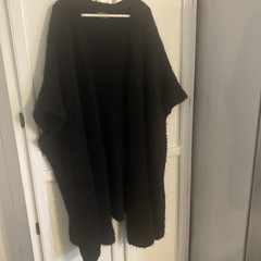 Black Mohair Wool Cutter Poncho 36″ X 44″ Upcycle Crafts Sewing Cutter Cosplay
