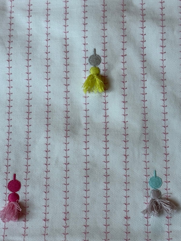 CLARKE & CLARKE CURTAIN FABRIC DESIGN Tassel Pink 2.7 METRES EMBROIDERED