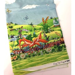MMFab Fairy Tale Frogs Border Print Fabric 1 Yard Novelty Frog Princess Prince
