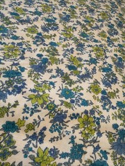 Vintage Weilwood Turquoise, Blue & Green on Cream Floral Cotton fabric 31″x44″