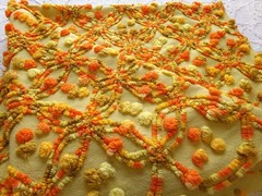 confetti vtg chenille bedspread fabric colorful boho wedding ring design, 20×24″