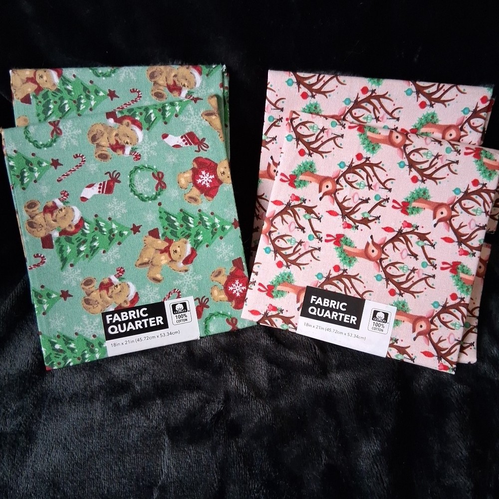 Jo Ann Cotton Christmas Fabrics – Fat Quarters Lot of 4- Retro Reindeer & Bears