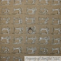 BonEful FABRIC FQ Cotton Quilt Brown Cream VTG Antique SEWING MACHINE Victorian