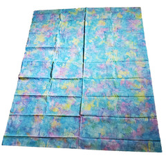 Pastel Blue Pink Yellow Watercolor Tie-Dye Fabric w/ Cats Craft Quilt 54 x 43in