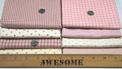 Pink Mauve Tiny Plaid Check Vintage Primitive Calico Quilt Doll Fabric Lot 4 yds