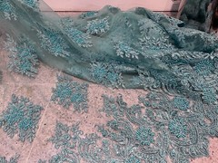 Sea Foam Embroidery Pearl Beaded Bridal Lace Fabric 50” Width 1 Yard