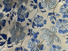 Blue White Gold Floral Metallic Brocade Fabric 58” Width Sold By The Yard