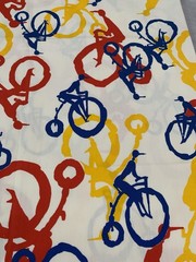 VTG 1972 Klopman Mills Retro Unique Bicyle Cyclist Figure Fabric Bright MCM