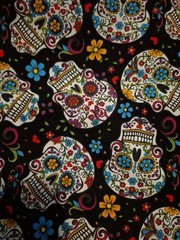 Dios de Los Muertos SUGAR SKULLS Cotton Fabric one piece 44″ x 68″