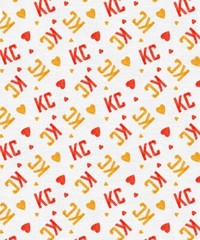 Kansas City Chiefs, NFL, KC Heart Toss Fabric! Cotton•1yd•BTY•Wh/Mlti•FAST SHIP