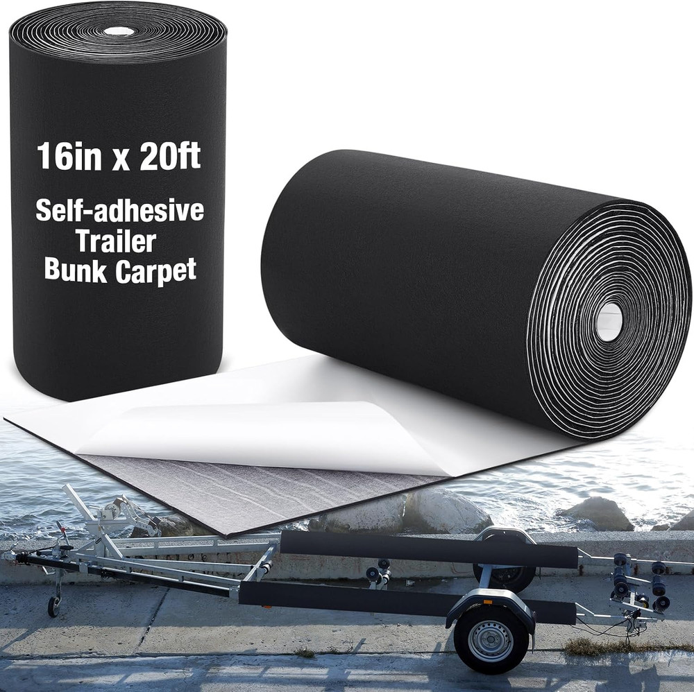 16In X 20Ft Black Boat Trailer Bunk Carpet with Adhesive, Marine