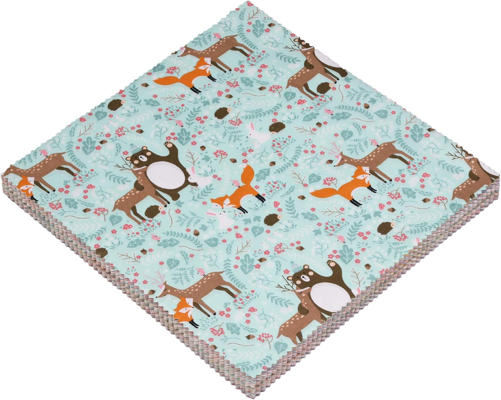 42 Pcs 10X10 Woodland Animals Cotton Fabric Squares for Baby Quilt, Sewing, Craf