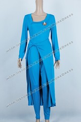 Deanna Troi Costume for Star Trek Commander Cosplay Blue Stretchable Dress