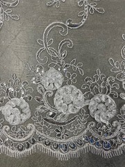 Ryleigh WHITE 3D Floral Embroidery with Foil & Sequins on Mesh Lace Fabric by t