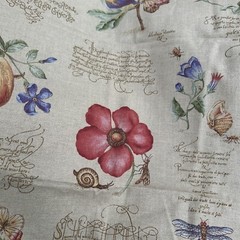 Fabric Remnant Kaufmann Flowers Botanical Beige Stain Repellant 1 yard