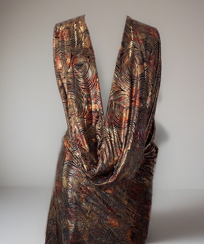 Metallic Spiral Foil Activewear Fabric Copper Bronze Gold 3 Yards 44” Wide Slink