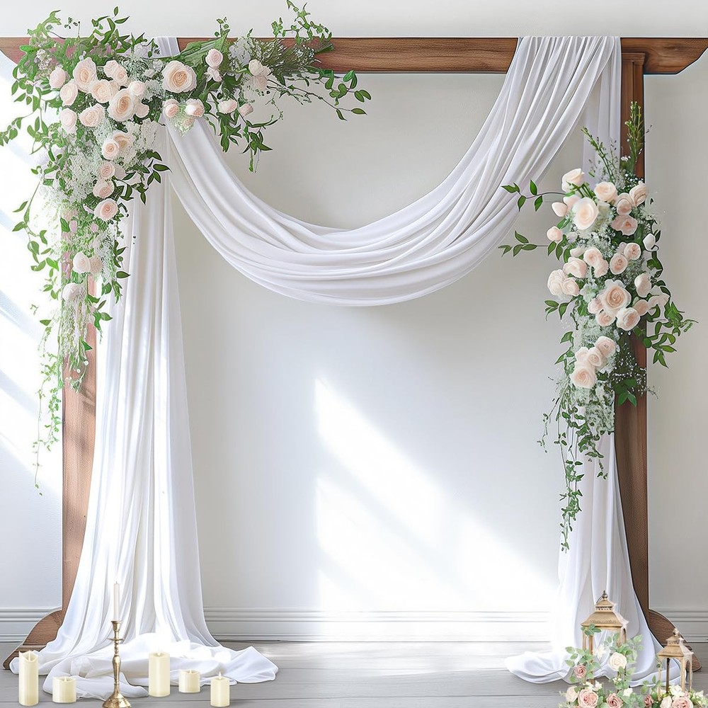 Wedding Arch Draping Fabric White Sheer Chiffon Curtain Drape Decor 29×216