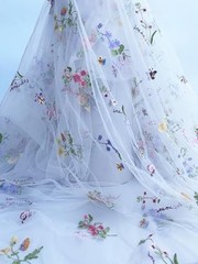 White Lace Tulle Fabric by Yard Floral Embroidery 35x51in Soft Lightweight DIY