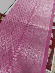 Thai Silk Fabric Pink Silver Brocade Traditional Thai Textile 2 Yards