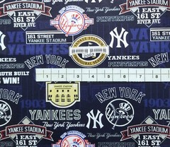 MLB NEW YORK YANKEES STADIUM FABRIC, Navy Cotton, NEW, FQ 18″ x 22″