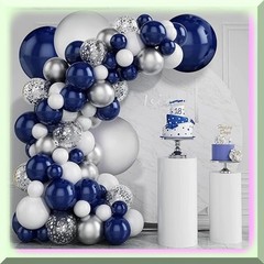 Balloon Arch Kit with Navy White Silver Latex Confetti