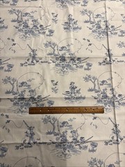 Toile Fabric, Blue Print Of Children Fishing On White Background 140”x45”