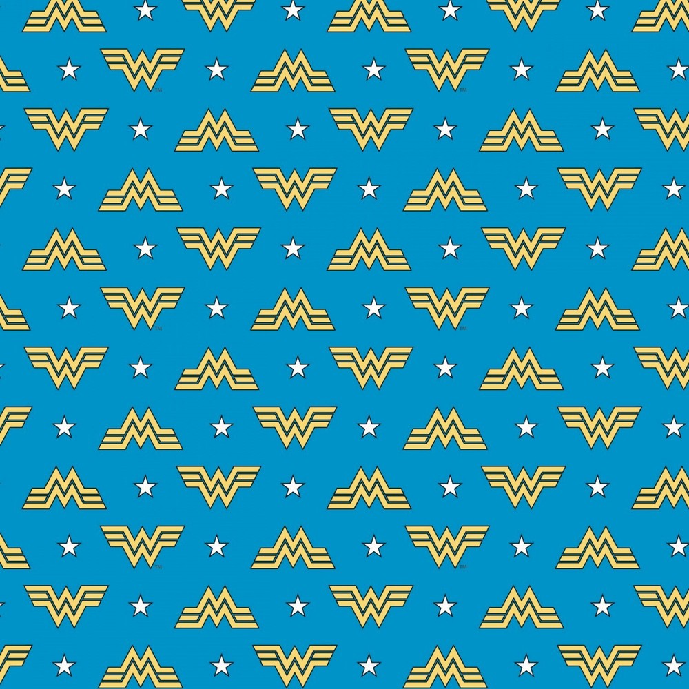 BTY Wonder Woman 1984 Female Hero Girl Power Logo Blue Cotton Fabric By Yard