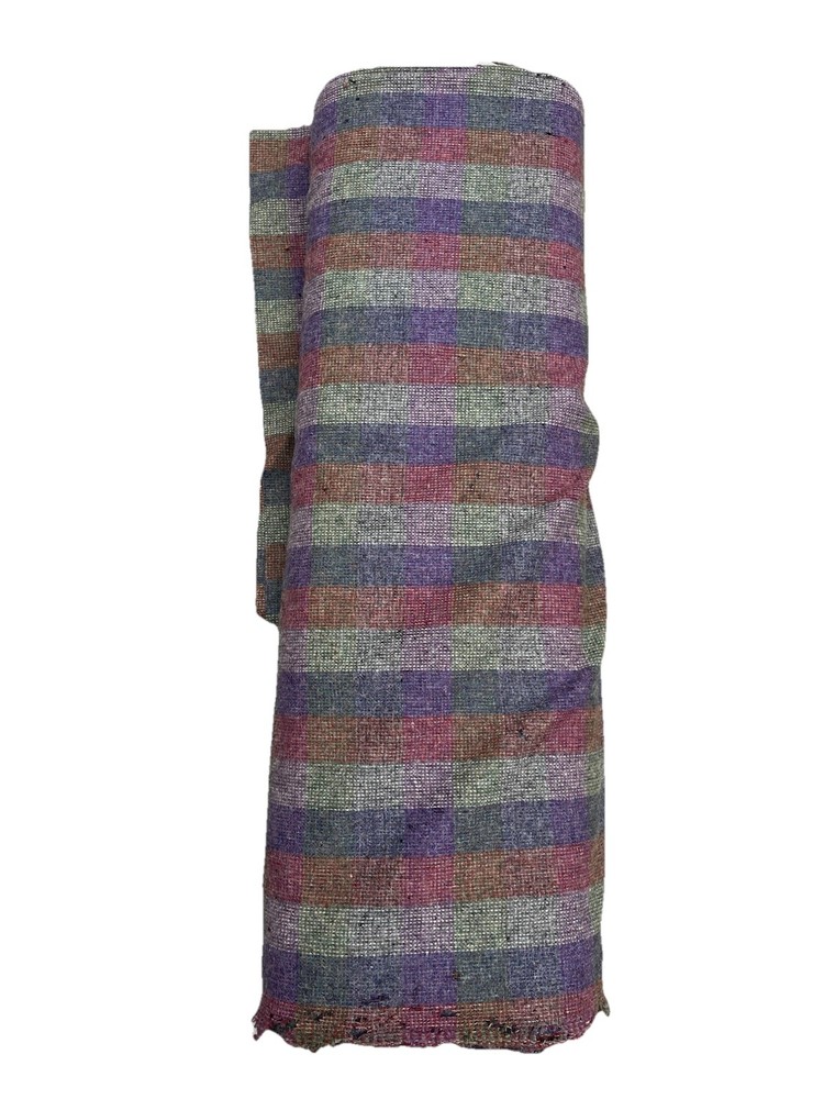 Stevens Forstmann Woolens WOOL MOHAIR FABRIC Blue Red Gray LARGE BOLT Vintage